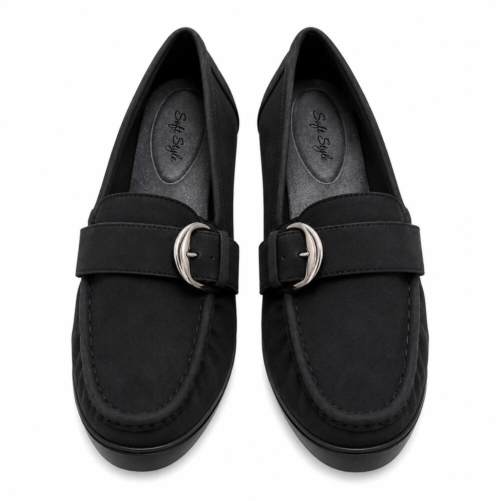 Soft Style Women’s Black Moccasin Loafers Size 7.5 Buckle Slip-On Comfort Shoes